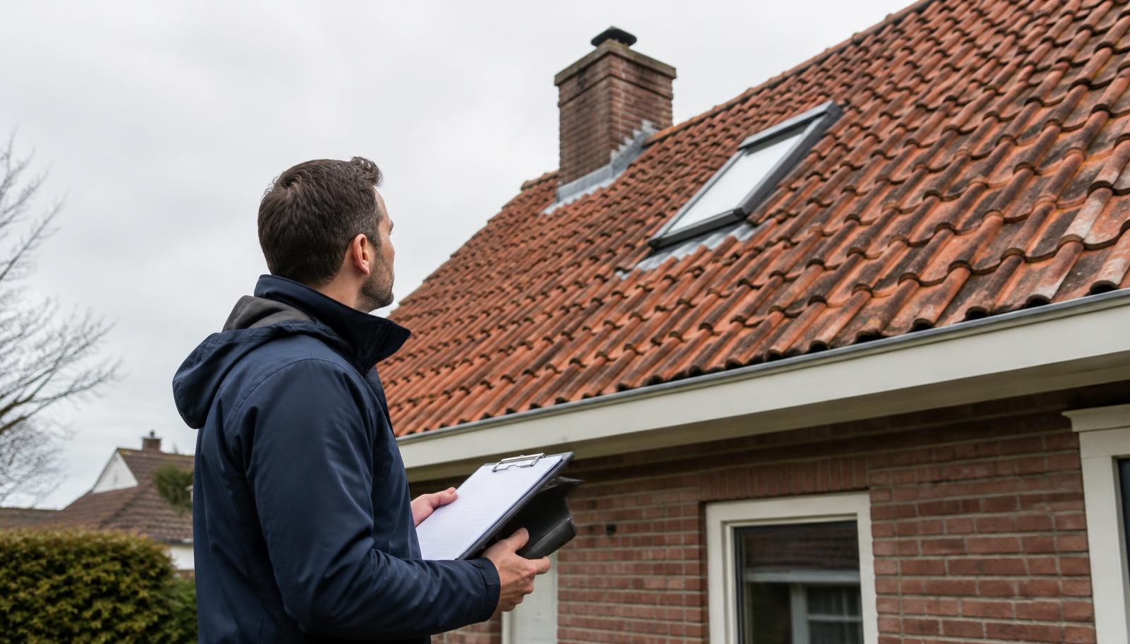 Dakinspecteur beoordeelt de technische staat van een pannendak